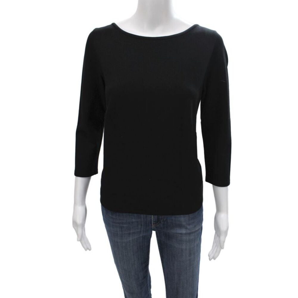 Akris Punto Womens Black Jersey Blouse 3/4 Sleeve Round Neck Size 12